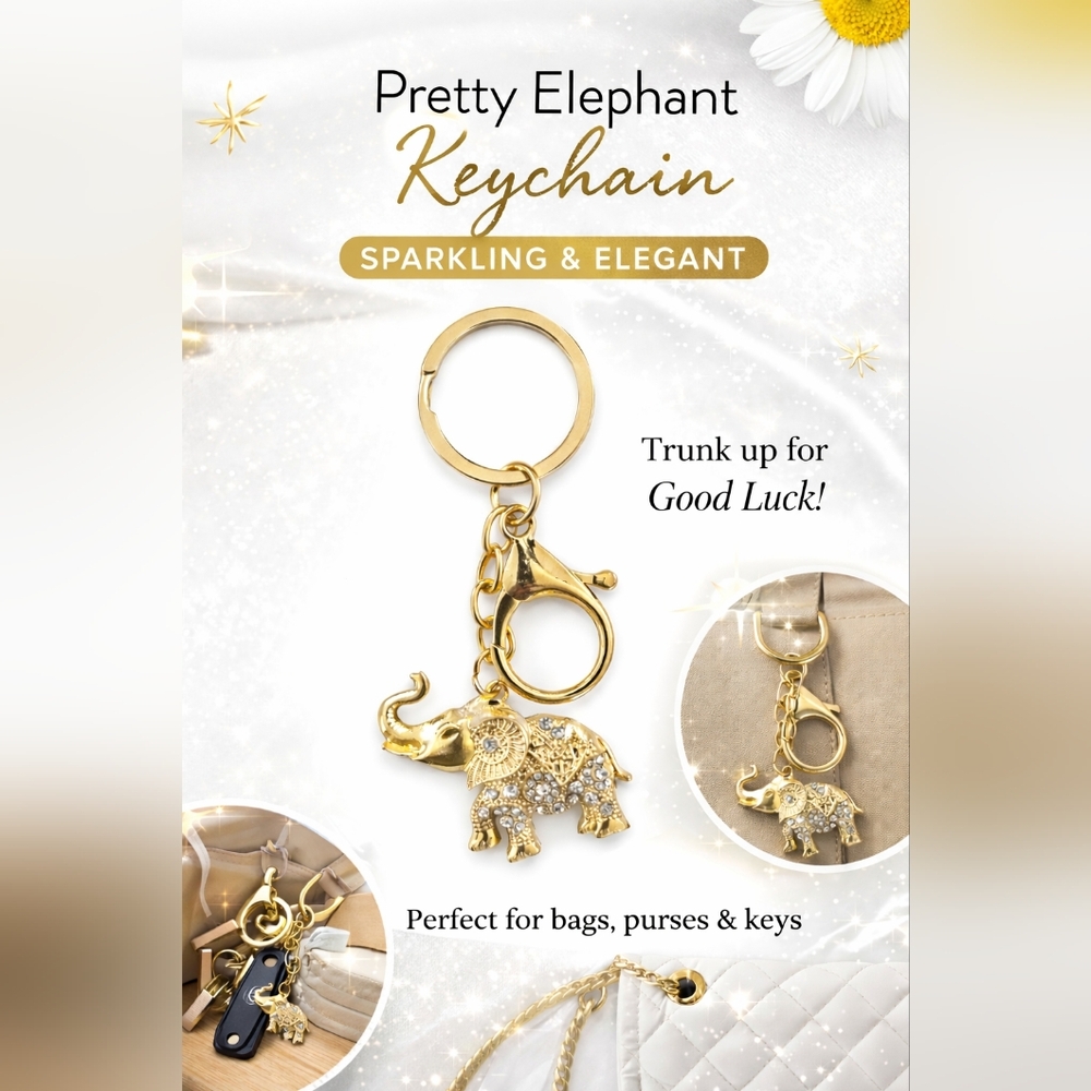 Lucky Elephant Rhinestone Keychain –Gold or Silver Tone